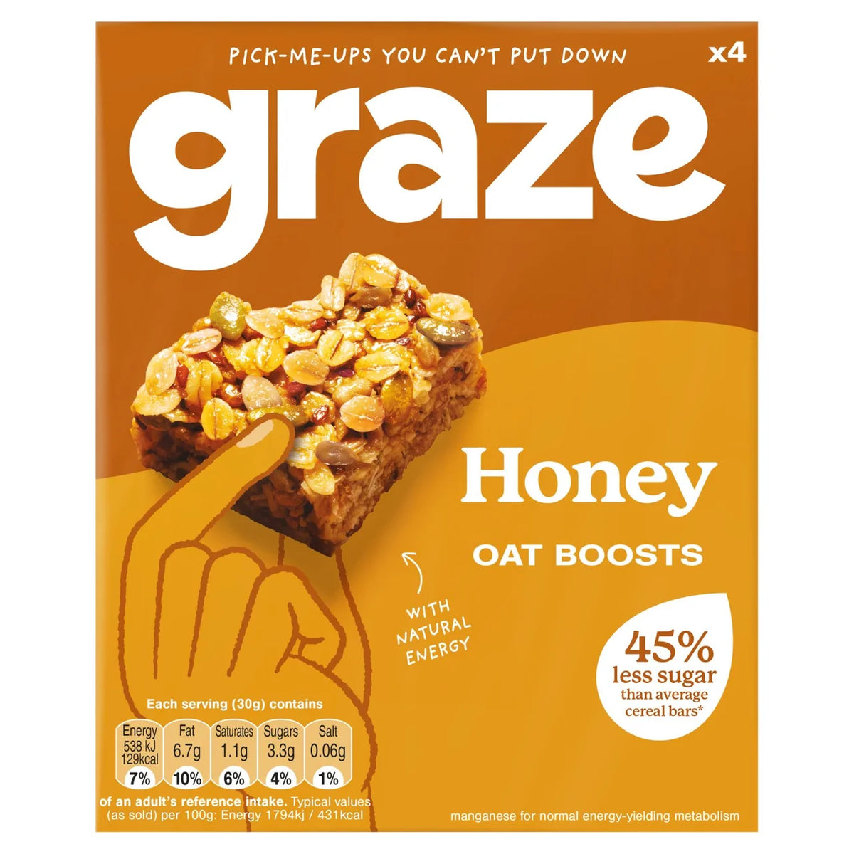 GRAZE HONEY OAT BOOST SNACK BARS (30g) x 4