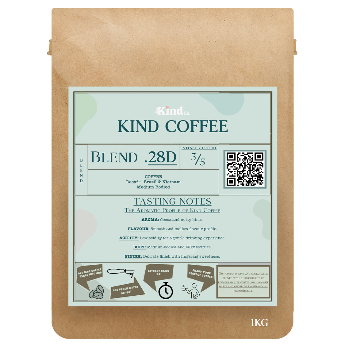 Kind Coffee Blend .28D Decaf Wholebean (1kg) x 6 Greenworks Coffee