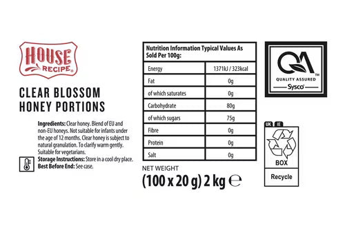 House Recipe Clear Blossom Honey Portions (20g) x 100