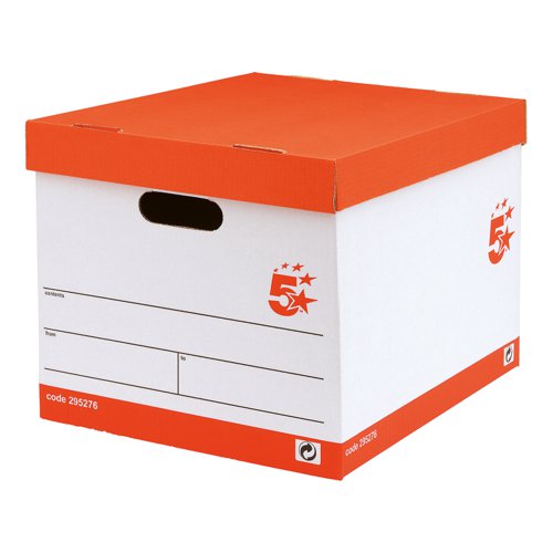 5 STAR OFFICE STORAGE BOX/LID SELF-ASSEMBLY 321X392X291MM RED/WHITE (PACK OF 10)