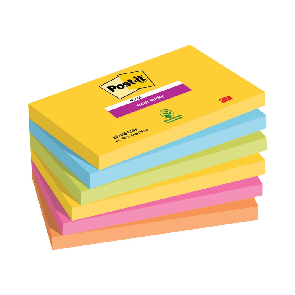 POST-IT SUPER STICKY NOTES 76X127MM RIO (PACK OF 6) 655-6SS-RIO-EU