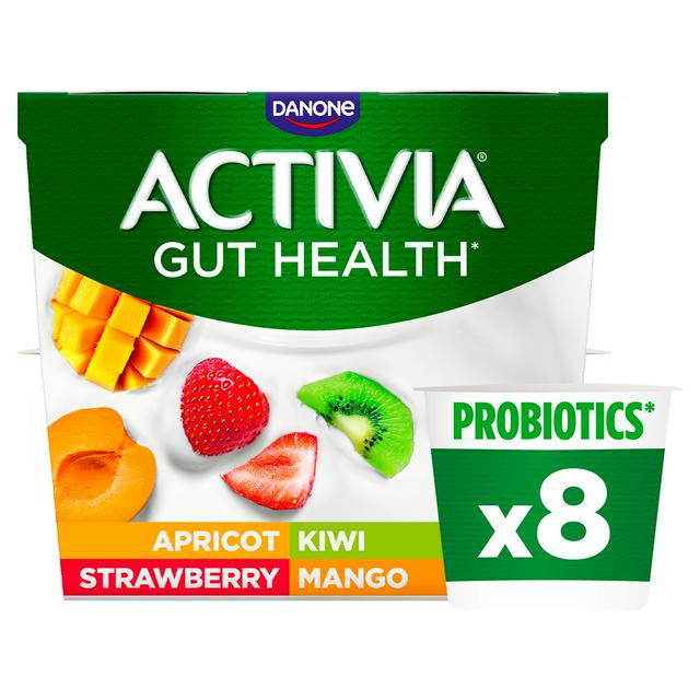 ACTIVIA MANGO STRAWBERRY, KIWI & APRICOT MULTIPACK YOGHURTS (115g) x 8