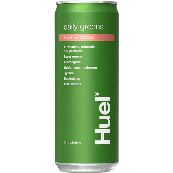 HUEL - DAILY GREENS RTD CAN - PEACH & HIBISCUS - 12X330ML