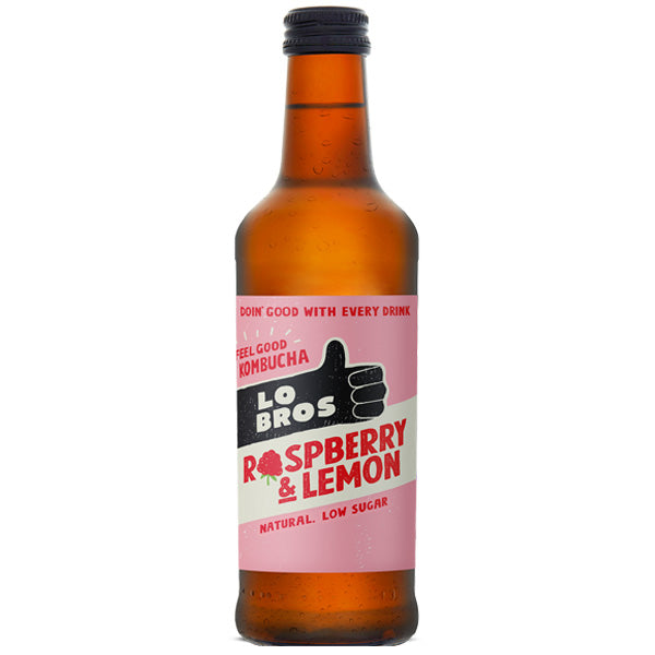 LO BROS KOMBUCHA LOW SUGAR RASPBERRY & LEMON GLASS (330ml) x 12