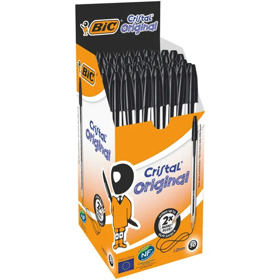BIC CRISTAL BALLPOINT PEN MEDIUM BLACK PACK OF 50 8373632