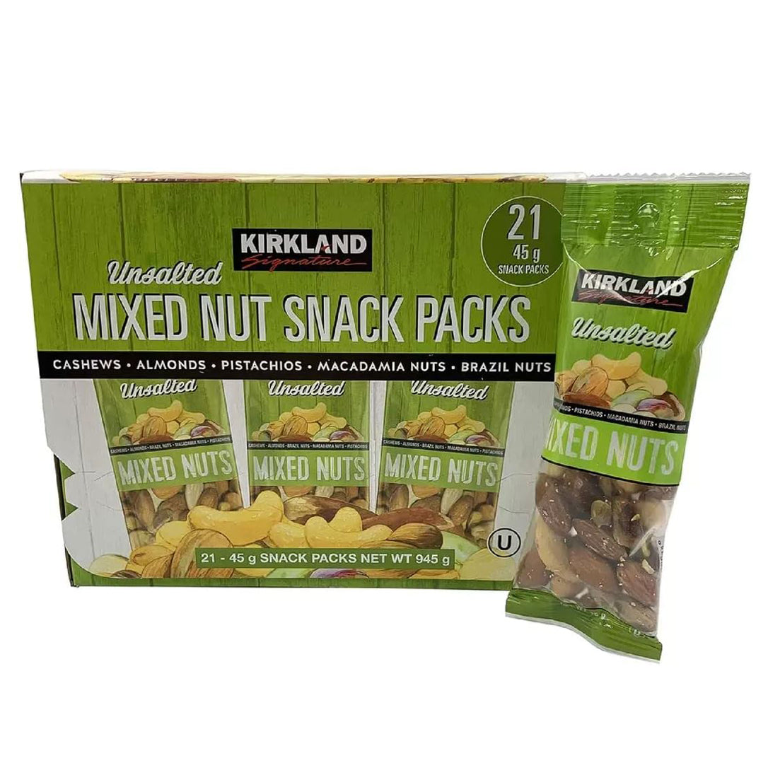 KIRKLAND SIGNATURE UNSALTED MIXED NUT SNACK PACK (45g) x 21