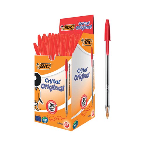 BIC CRISTAL BALLPOINT PEN MEDIUM RED PACK OF 50 8373612