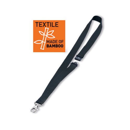 DURABLE SOFT BAMBOO ECO LANYARD WITH CLIP AND BREAKAWAY BLACK (PACK OF 10) 824001