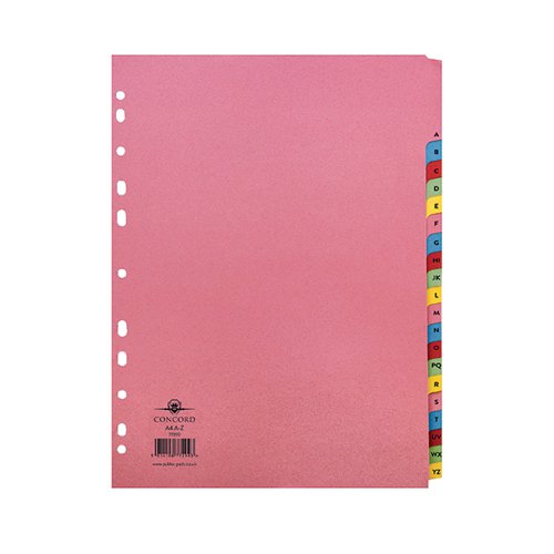 CONCORD 20-PART A-Z REINFORCED SUBJECT DIVIDER A4 ASSORTED 77299