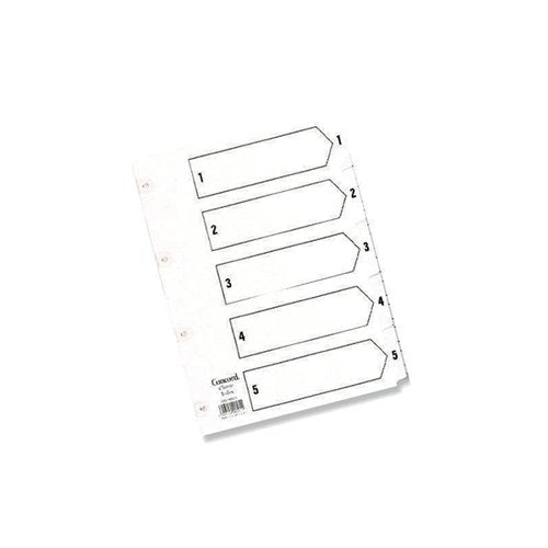 CONCORD REINFORCED INDEX 1-5 A5 WHITE BOARD MYLAR TABS 07001