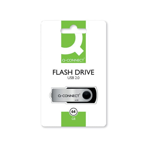 Q-CONNECT USB 2.0 SWIVEL 64GB FLASH DRIVE SILVER/BLACK KF41514