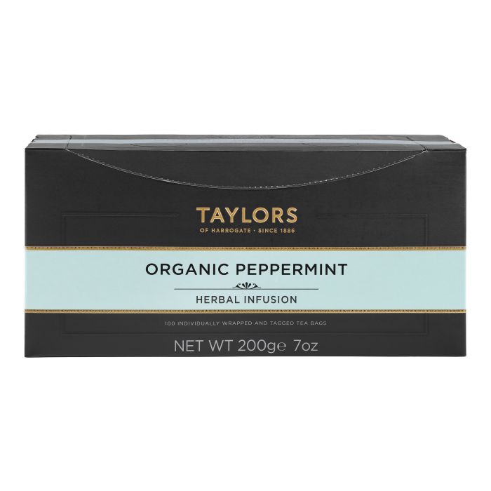 TAYLORS OF HARROGATE ORGANIC PEPPERMINT TAG & ENVELOPE TEA BAGS (100 bags)