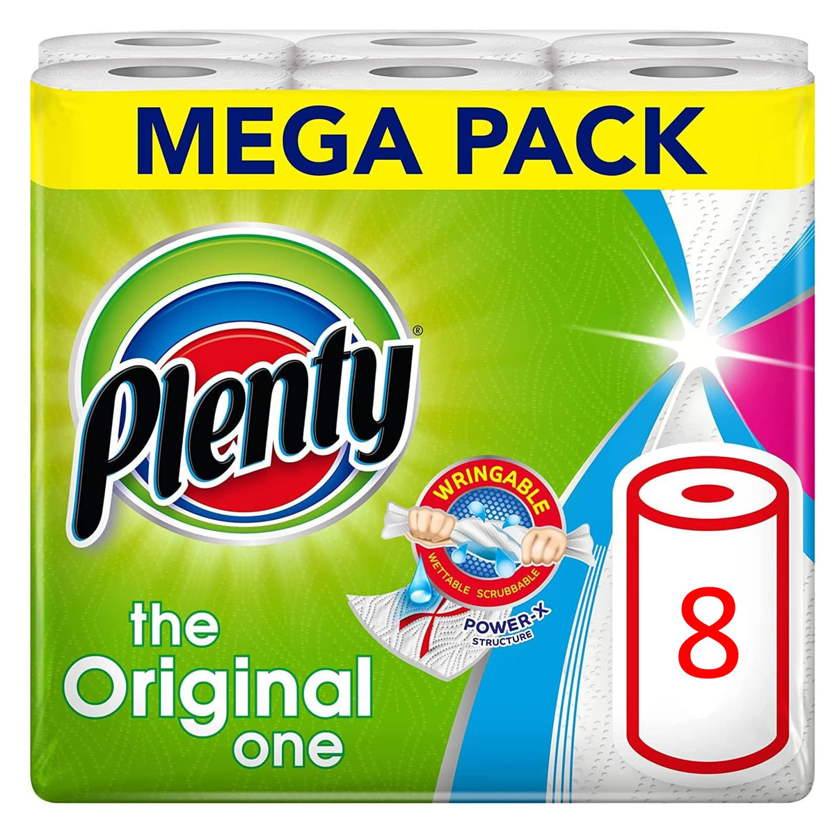 PLENTY KITCHEN ROLLS WHITE 8-pack (100 sheets per roll)