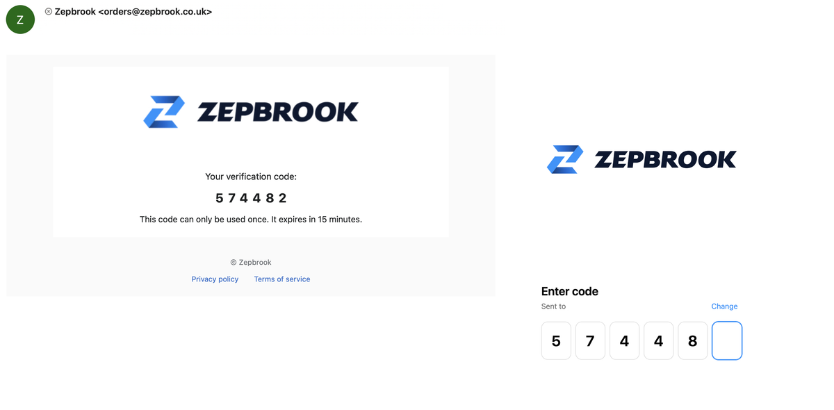 Insert the emailed code into the box