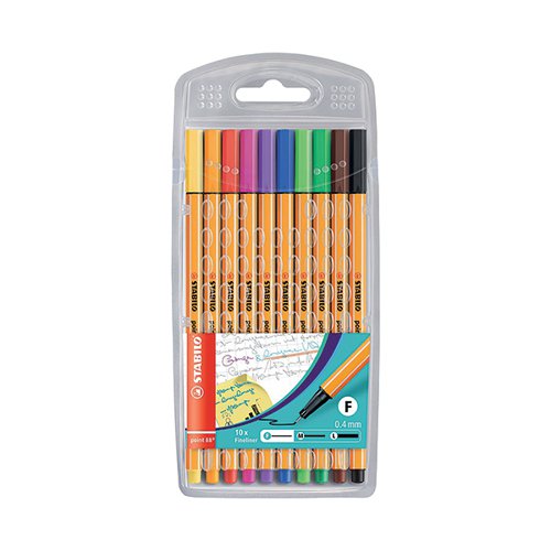 STABILO POINT 88 FINELINER PEN WALLET ASSORTED (PACK OF 10) 8810