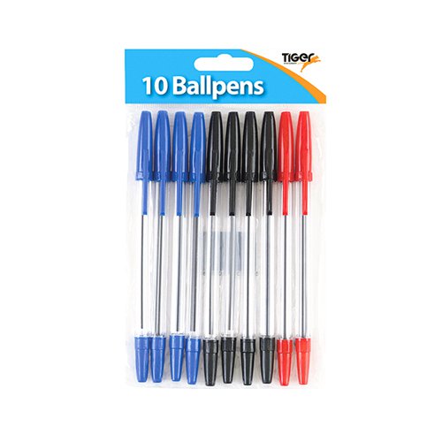 TIGER BALLPOINT PENS BLACK BLUE AND RED 12X10 PENS (PACK OF 120) 302011