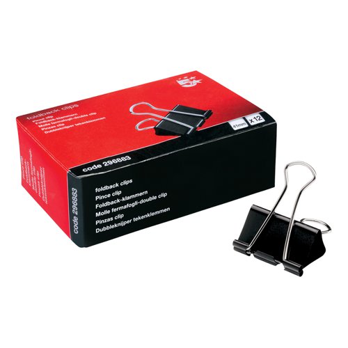 5 STAR OFFICE FOLDBACK CLIPS 41MM BLACK (PACK OF 12)