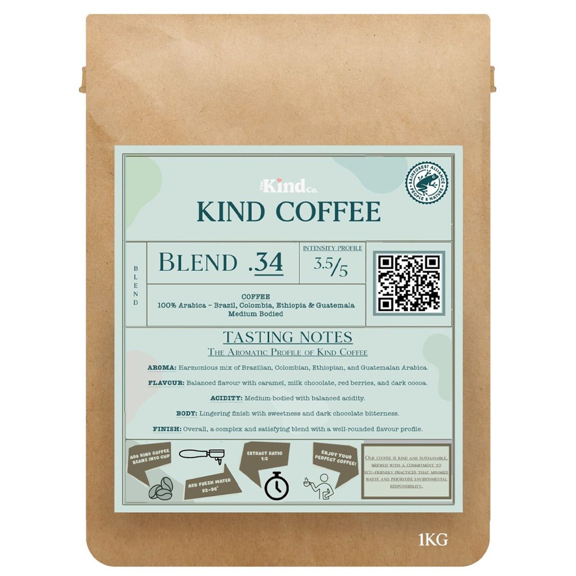 Kind Coffee Blend .34 100% Arabica Wholebean (1kg) x 6