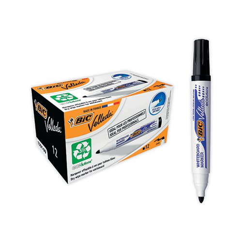 BIC VELLEDA 1701 WHITEBOARD MARKER BLACK (PACK OF 12) 904937