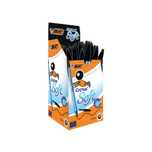 BIC CRISTAL SOFT BALLPOINT PEN MEDIUM BLACK (PACK OF 50) 918518