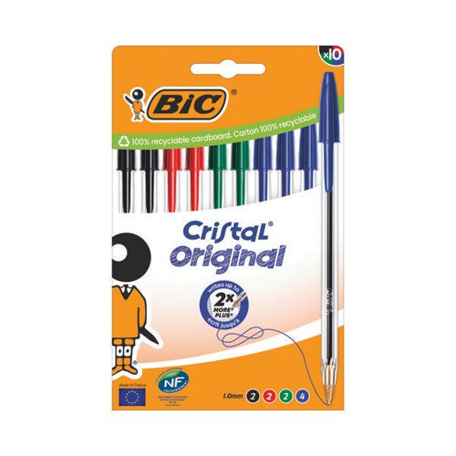 BIC CRISTAL BALLPOINT PEN MEDIUM ASSORTED (PACK OF 10) 516354