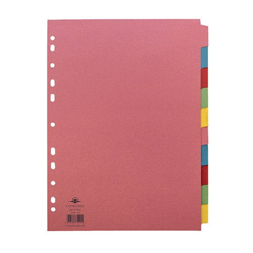 CONCORD 10-PART 5-COLOUR DIVIDERS A4 ASSORTED 72099/J20