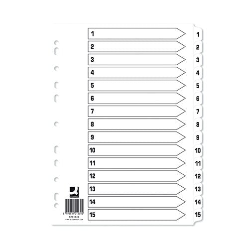 Q-CONNECT 1-15 INDEX MULTI-PUNCHED REINFORCED BOARD CLEAR TAB A4 WHITE KF01530