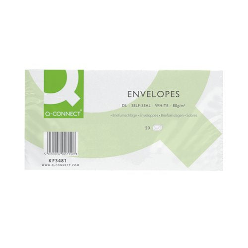 Q-CONNECT DL ENVELOPES PLAIN WALLET SELF SEAL 80GSM WHITE (PACK OF 1000) KF02712