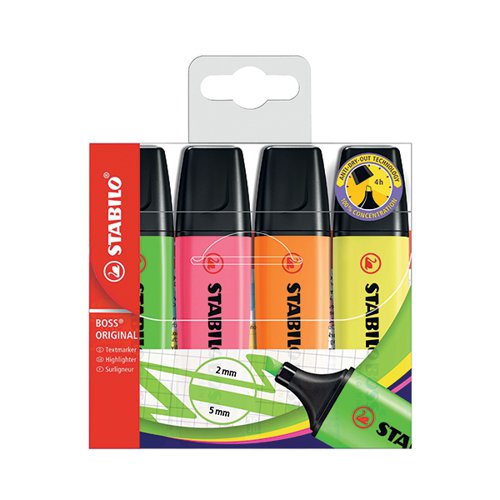 STABILO BOSS ORIGINAL HIGHLIGHTER WALLET ASSORTED (PACK OF 4) 70/4