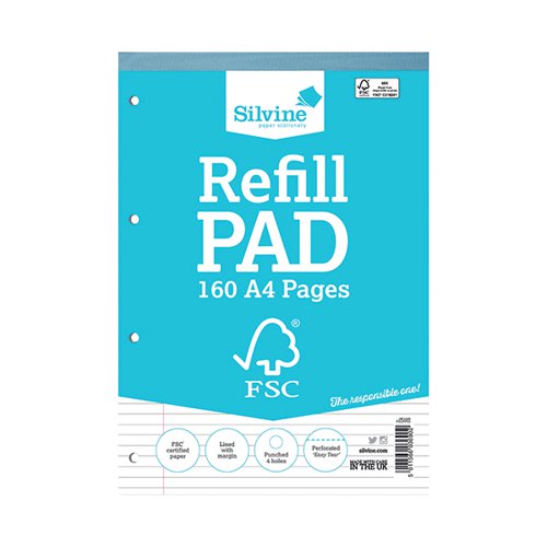 SILVINE ENVRION RULED REFILL PAD A4 160 PAGES (PACK OF 5) FSCRP80